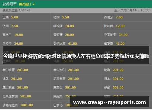 今晚世界杯资格赛洲际对比临场换人左右胜负赔率走势解析深度前瞻